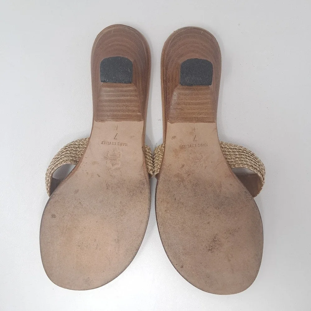 Eric Javits Woven Tan Leather Logo Kitten Heel Dress Sandal Women Sz 7 N Italy